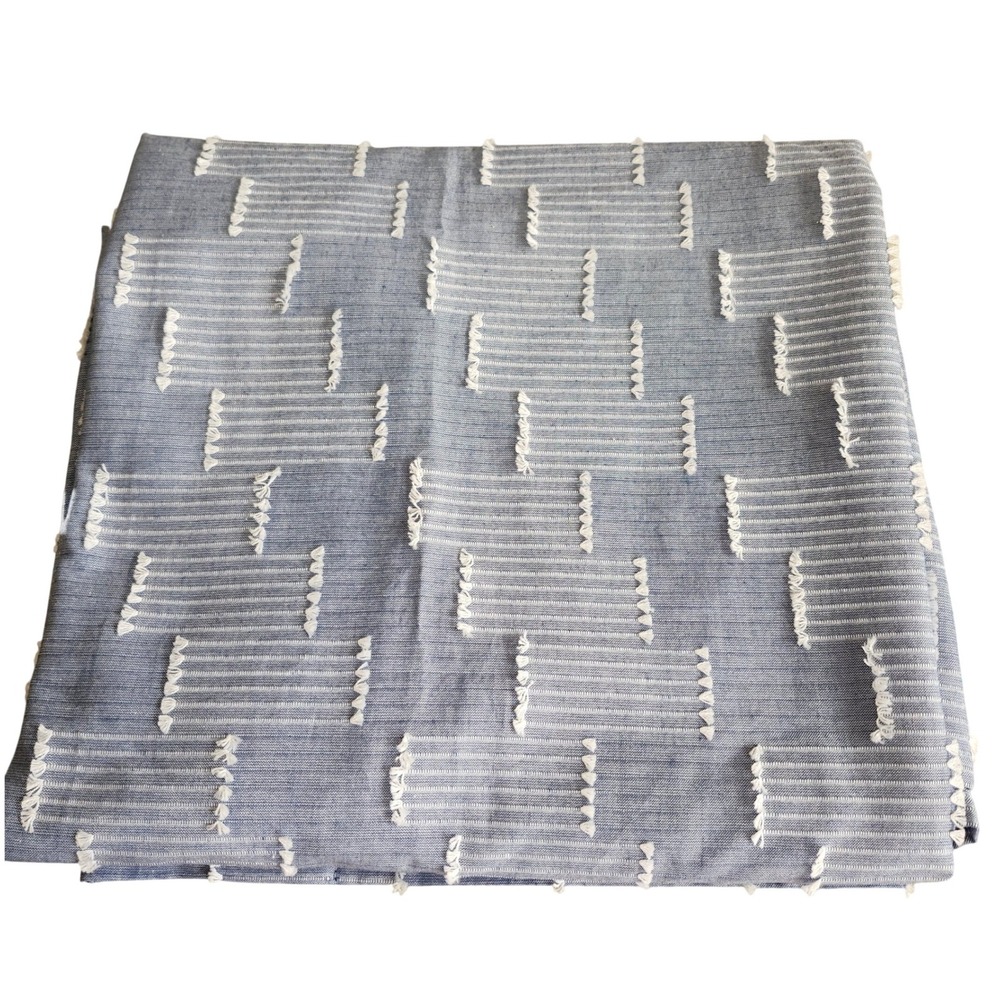 Anthropologie 100% Cotton Curtain Blue White 50x84 Fringe‎ Design SINGLE PANEL